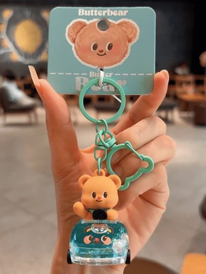 Butter Bear Green Car Keychain, Cute 3D Bear in Clear Green Car, Smooth Rolling Wheels, Sparkling Pearl Accents, Durable Wear-Resistant Material, Exquisite Detailing, Lightweight Portable Design, Eye-Catching Cute Aesthetic, Versatile Bagm & Key Accessers, form & Enthusiasts & Collectors