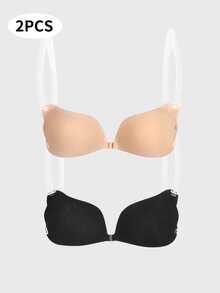 2/1pc Transparent Strap Invisible Bra, Women's Backless Push-Up Silicone Invisible Bra, Deep V Invisible Bra - Multicolor - View 21