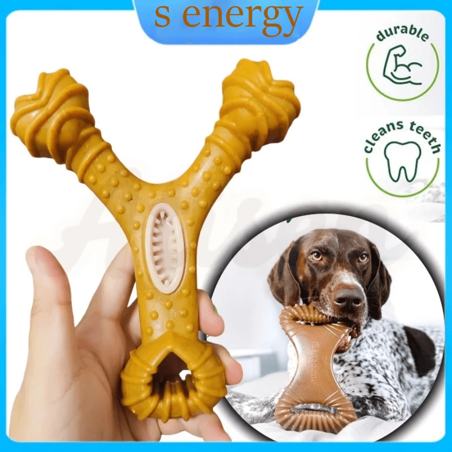 Brinquedo Interativo Osso Mordedor Cachorro Sabor Bacon Maciço E Resistente De Fibra De Trigo