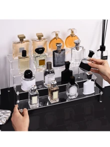 1 pieza Estantería de exhibición de acrílico transparente/negra de varios niveles, de forma trapezoidal de alta gama, para cosméticos como perfumes, lápices labiales, polvos, BB cream, cuidado de la piel, organización de oficina, almacenamiento de figuras de modelos, decoración del hogar, adecuada para el hogar, la tienda, el mostrador, exhibición de joyas - Multicolor - Ver 1