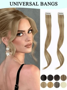 Long Side Air Bangs,2PCS Clip In Bangs 12 Inch Long Wavy Curly Clip In Bangs Synthetic Fiber Front Side Bangs For Women Daily Use - Multicolor - View 2