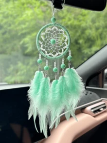 1件水晶珍珠捕梦网汽车挂件，手工波西米亚风汽车挂饰，创意礼物，时尚家居装饰捕梦网，适用于家居、婚礼、房间装饰 - 星芒車掛 - 查看 5