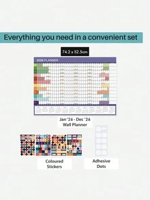 2026年挂历 - 全年视图，适用于家庭、学校和办公室，2026年日历计划本，家居收纳，学习用品，时尚计划本，简约设计，耐用纸张，书写流畅，月度计划，规划工具，家居收纳，办公用品 - 彩色 - 查看 4