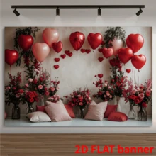 One 2D Flat Pink Valentine's Day Photography Background Cloth, White Wooden Floor, Red Heart-Shaped Balloon Decorated Photo Background, Birthday Party Gift Shooting, Back-To-School Valentine's Day, No Electricity Required - Multicolor - View 9