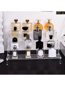 1 pieza Estantería de exhibición de acrílico transparente/negra de varios niveles, de forma trapezoidal de alta gama, para cosméticos como perfumes, lápices labiales, polvos, BB cream, cuidado de la piel, organización de oficina, almacenamiento de figuras de modelos, decoración del hogar, adecuada para el hogar, la tienda, el mostrador, exhibición de joyas - Multicolor - Ver 2
