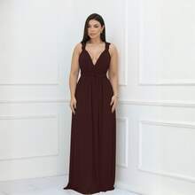 Women's Long Dress - Multiple Ways To Wear - Tie Detail - Infinity Style - Perfect For Parties, Graduations, Weddings, Christenings - Rust Brown - View 1