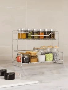 1pc Multi-Function Kitchen Oil, Salt, Sauce, Vinegar Bottle Rack, Spice Storage Organizer, Wall Mount Without Drilling - Silver - View 4