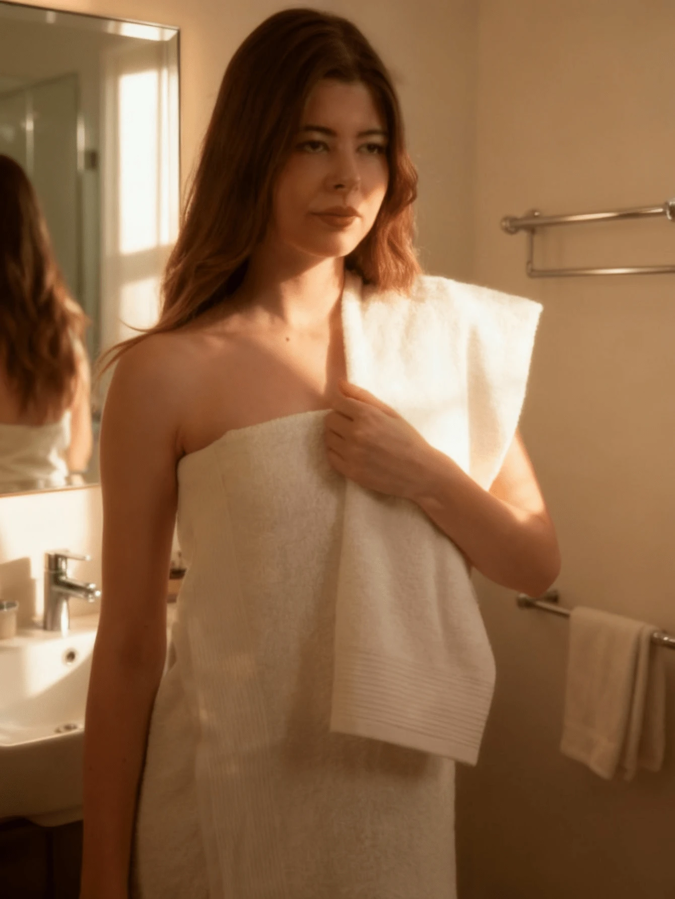 2 PCs Bath Towel + Hair Towel Set - Cotton Rich - Made In Turkiye - White - View 1