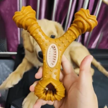 Brinquedo Interativo Osso Mordedor Cachorro Sabor Bacon Maciço E Resistente De Fibra De Trigo - Caramelo - Visão 3
