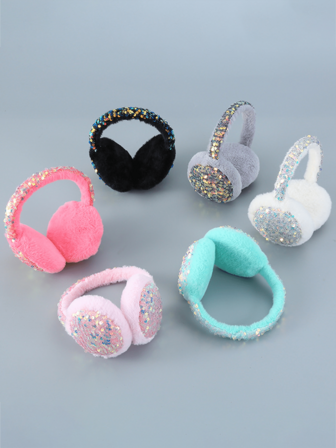 1 Stück glänzende Polyester Bubble Glow Girl Pailletten Ohrenschützer, glitzernde Pailletten niedliche Ohrenwärmer warm & süß für den Winter, rosa/schwarz/weiß flauschige funkelnde Y2K Ästhetik Ohrenwärmer, Geschenk für Frauen Winterkleidung