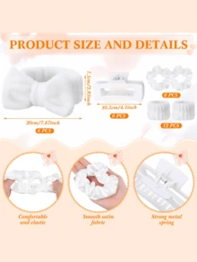 48 Pcs White Spa Party Favors For Women Pink Beige Sleepover Set Headband Wristband Scrunchies Hair Clip Jewelry Case Makeup Bag Bridesmaid Gifts - trắng - Xem 2