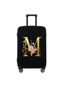 Personalized Luggage Cover With Floral Initials A–Z – Elegant Black & Gold Elastic Suitcase Protector For Travel! This Stylish And Stretchable Luggage Sleeve Features A Customizable Gold Letter (A–Z) With Delicate Floral Patterns, Offering Both Personalization And Premium Protection Against Scratches, Dirt, And Scuffs. - Multicolor - View 13