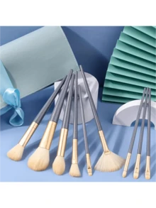 10pcs Essential Makeup Brush Set, Create Flawless Complexion, Includes High-Quality Synthetic Fiber Foundation Brush, Powder Brush, Concealer Brush, Eyeshadow Brush, Helps You Master Makeup Techniques. Painted Brush Handles, Ideal For Makeup Brush Set, Makeup Brush Kit, Complete Makeup Tools, Makeup Brush Set, Makeup Gift Set. - Blue - View 4