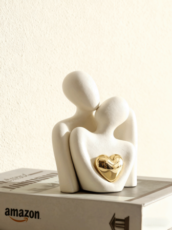 1 pieza Figura artística abstracta con baño de oro con forma de corazón, decoración de pareja abrazándose, adecuada para decoración del hogar, decoración de dormitorio, oficina y estudiantes, el mejor regalo, decoraciones de primavera, Navidad, almacenamiento, decoración de boda, decoración del hogar, organizador de joyas, decoraciones de fiesta