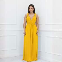 Women's Long Dress - Multiple Ways To Wear - Tie Detail - Infinity Style - Perfect For Parties, Graduations, Weddings, Christenings - 黃日 - 查看 1
