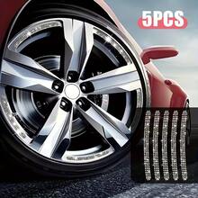 5pcs Shiny Rhinestone Crystal Car Tire Wheel Hub Stickers, Car Safety Warning Stripes, Wheel Rim Decorative Stickers, Women Car Accessories - one-size - View 10