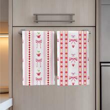 2条粉色水彩樱花蝴蝶结图案厨房毛巾，40*60厘米，柔软超细纤维材质，适用于家庭、厨房、餐厅、户外露营、桌面清洁、洗碗，节日礼物 - 彩色 - 查看 4