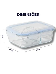 Kit 10 ou 5 Potes Vidro Herméticos 640ml Retangular Com Divisória Premium - Transparente - Visão 8