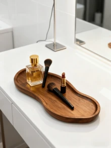 Khay gỗ đa năng - Khay gỗ trang trí nhà sang trọng, Khay phòng tắm tái sử dụng, Khay đựng đồ trang sức, Khay trang trí nhà cửa, phòng ăn, RV, tiệc chất lượng cao - màu nâu - Xem 3