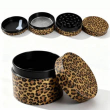 4-Layers Leopard Design Aluminium Alloy Metal Herb Grinder - Metal Grinder With Scraper |  Smoking Accessories Kit, For Friends, Families, And Smokers - 豹 - 查看 1