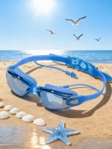 Anti-Fog, Waterproof, One-Piece Ear Plug Professional Racing Swimming Goggles - Multicolor - View 3