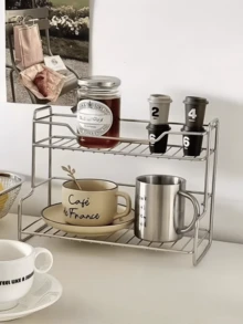 1pc Multi-Function Kitchen Oil, Salt, Sauce, Vinegar Bottle Rack, Spice Storage Organizer, Wall Mount Without Drilling - Silver - View 5