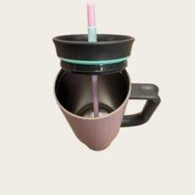 كوب عازل للحرارة والبرودة بسعة 40 أونصة مع غطاء وقش للسيارة - ارجواني فاتح - مشاهدة 4