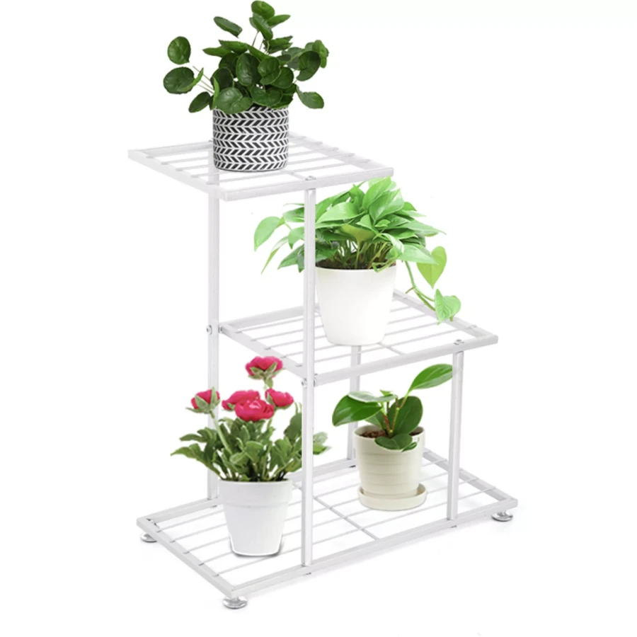 1pc Plant Stand Metal 3 Tier 4 Potted Multiple Flower Pot Holder Shelf Indoor Outdoor Planter Display Shelving Unit For Patio Garden Corner Balcony Living Room, Gardening Supplies And Equipment, Indoor Plant Accessories, Plant Shelves Indoor, Patio Decor, Spacesaving Design, Decorative Shelving, Rustresistant Material, Durable Metal Frame, Garden Organizer, Home Gardeners, Indoor Gardening - trắng - Xem 1