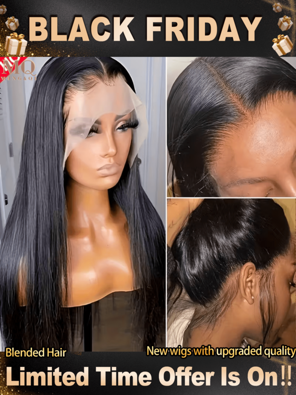 30 Inch Black Color Glueless No Glue Straight Lace Front Wigs Human Blended Hair For Women 13*4 5*5 200 Density Straight Glueless Ready To Go Wigs Pre Cut Lace For Beginners Straight Lace Front Wig Straight Wigs Pre Plucked For Women #1B Color