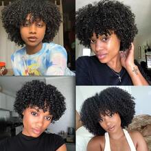 Zealady Short Curly Bob Human Hair Wigs With Bangs Glueless Wigs For Women Human Hair Wear And Go Brazilian Kinky Wave Curly Wigs With Bangs 2*1 Mini Lace Closure Wigs Human Hair Natural Color 10-14 Inch - Natural Black - 查看 5