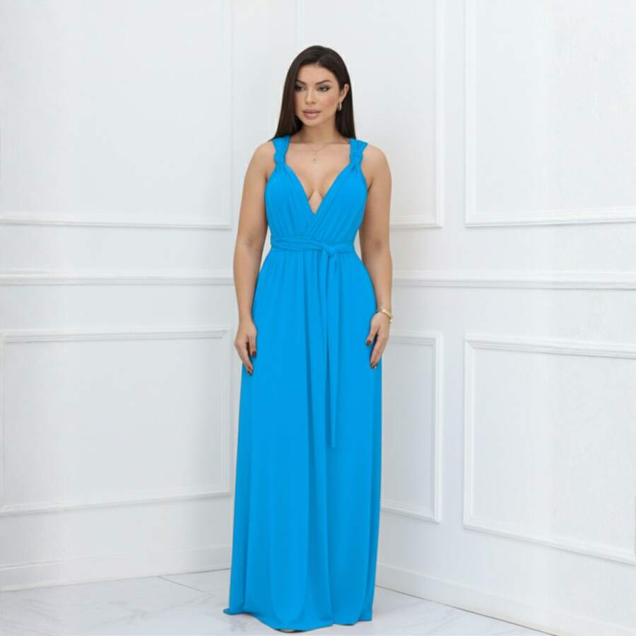 Women's Long Dress Various Ways To Wear Infinity Tie Party Graduation Wedding Baptism - 青碧色 - 查看 1