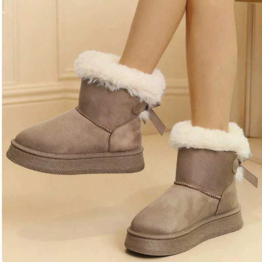 Women's Fleece-Lined Short Snow Boots, Beige - Warm, Soft-Soled, Comfortable & Non-Slip Winter Snow Boots, Plush Boots - Phiên bản nâng cấp màu be - Xem 1