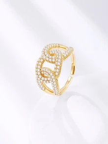 1枚浪漫镂空迷人锆石心形结婚新娘戒指，适用于订婚和周年纪念 - 彩色 - 查看 1