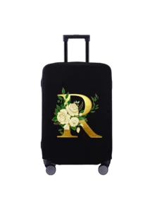Personalized Luggage Cover With Floral Initials A–Z – Elegant Black & Gold Elastic Suitcase Protector For Travel! This Stylish And Stretchable Luggage Sleeve Features A Customizable Gold Letter (A–Z) With Delicate Floral Patterns, Offering Both Personalization And Premium Protection Against Scratches, Dirt, And Scuffs. - Multicolor - View 14