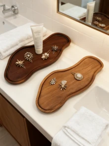 Khay gỗ đa năng - Khay gỗ trang trí nhà sang trọng, Khay phòng tắm tái sử dụng, Khay đựng đồ trang sức, Khay trang trí nhà cửa, phòng ăn, RV, tiệc chất lượng cao - màu nâu - Xem 2