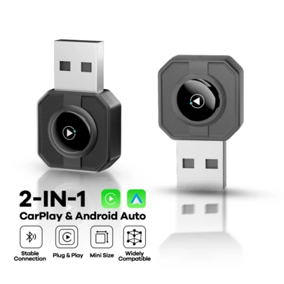 REMAX 2 In 1 Wireless Carplay Adapter Compatible With Apple CarPlay & Android Auto; Mini Size; Plug & Play; Car Play Wireless Adapter Compatible With IPhone IOS 6+, Android 11+, Fast And Stable Connection; Car Accessories, Super Practical Car Stuff