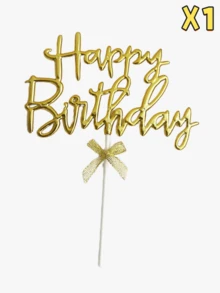 1PC/3PCS Cake Topper With 'happy Birthday' English Letter For Birthday Theme Party Decoration - Gold - View 4