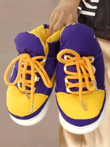 Dép đi trong nhà/ngoài trời mềm mại, chống trượt, màu sắc phong cách đại học, đế PVC/EVA, mùa thu/đông cho cặp đôi - màu tím vàng - Xem 5