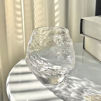 1 pieza Taza de vidrio transparente, taza decorada con ratán hermoso, adecuada para bebidas, agua, café, taza de vidrio moderna para el hogar, bar, restaurante