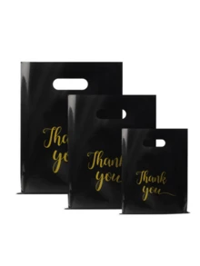100pcs Black Thank You Gift Bags - Fashionable And Reusable For Jewelry, Apparel, Cosmetics, Portable Packaging, Craft Totes, Party Favors And Daily Use