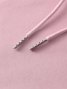 Men's Casual Fashionable Versatile Daily Commute Simple Slogan Print Kangaroo Pocket Drawstring Hoodie, Autumn/Winter - Pink - View 3