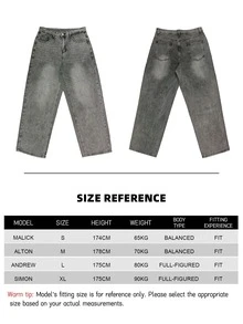 1pc Vintage Washed Loose Fit Wide Leg Men's Jeans, Non-Stretch, Suitable For Casual And Work Wear - Grey - View 8