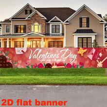 2D Flat Banner1pc Valentine's Day Courtyard Banner Decoration, Valentine's Day Heart Background, Happy Valentine's Day Banner Valentine's Day Party Decoration, Suitable For Valentine's Day Indoor And Outdoor Decoration - 1 - View 2