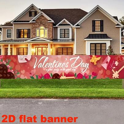 2D Platt Banner 1 st Alla hjärtans dag Innergårdsbanderolldekoration, Alla hjärtans dag Hjärtbakgrund, Glad Alla hjärtans dag-banderoll Alla hjärtans dag-festdekoration, Lämplig för Alla hjärtans dag inomhus- och utomhusdekoration