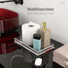 一套亚克力梳妆托盘，浴室收纳架，台面收纳架，可放置化妆品、珠宝、香水，轻巧奢华的梳妆收纳架 - 無色 - 查看 2