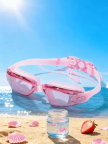 Anti-Fog, Waterproof, One-Piece Ear Plug Professional Racing Swimming Goggles - Multicolor - View 4