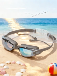 Anti-Fog, Waterproof, One-Piece Ear Plug Professional Racing Swimming Goggles - Multicolor - View 2