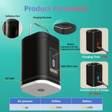 Bomba eléctrica portátil multifuncional, inflador/desinflador con luz LED, batería de alta capacidad de 1200mAh para mayor tiempo de funcionamiento, recargable por USB, ideal para bolsas de vacío, colchones de aire y anillos de natación, conveniente para viajar - Multicolor - Ver 4