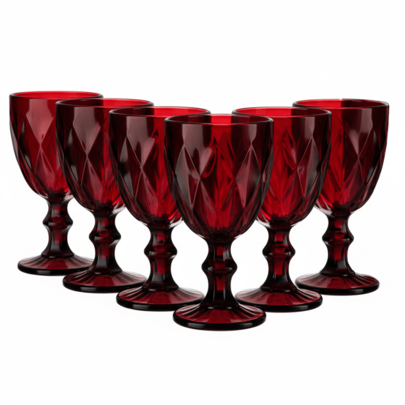 VITTORI MX Set Of 6 Wine Water Glasses Carved Crystal Vintage Color Glass