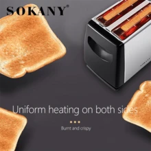 SOKANY 016S Household Toaster, Fully Automatic Double-Slice Toaster, High Power, 6 Heating Levels, Adjustable Temperature, Fast Toasting, Stainless Steel Material, And Reliable, Suitable For Home Toaster, Breakfast Maker, Toast Maker - UK Plug(220-240V) - View 2